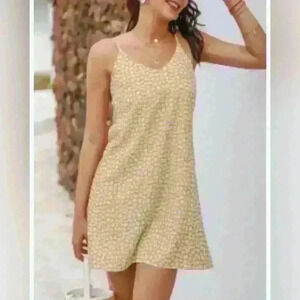 NWOT Mustard Yellow Floral Mini Dress Size Small